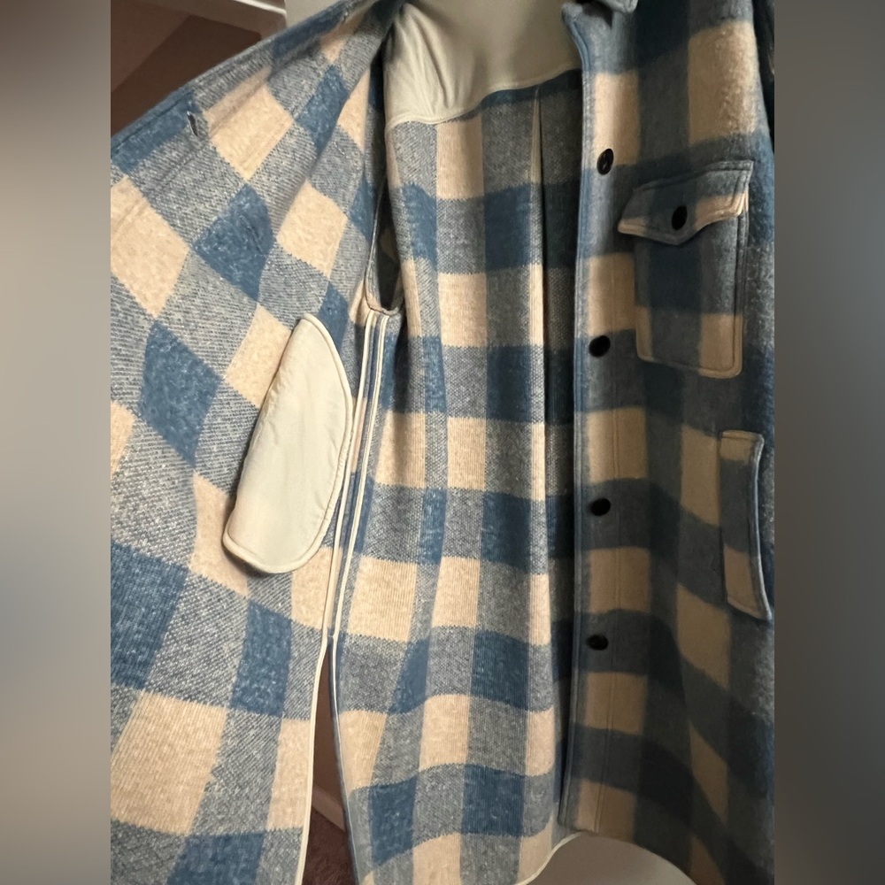 Isabel Marant Etoile Fontizi Plaid Light Blue and Cream Oversized Coat T1 - Picture 6 of 12